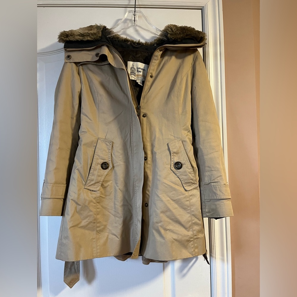 London Fog XS multi-season trench jacket w/ removable inner vest and fur collar.